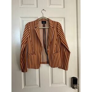 Active USA Women's Brown & White Stripes Long Sleeve Mustard Blazer Size Small